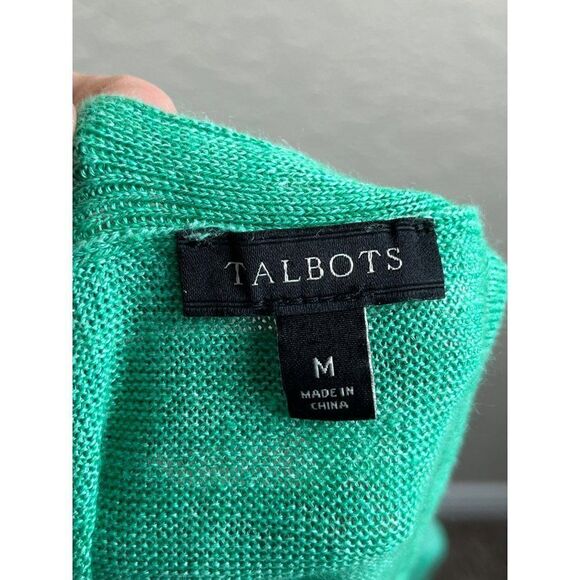 Talbots Linen 3/4 Sleeve Tassel Tie Back Pullover Blouse Kelly Green Medium - Picture 8 of 10